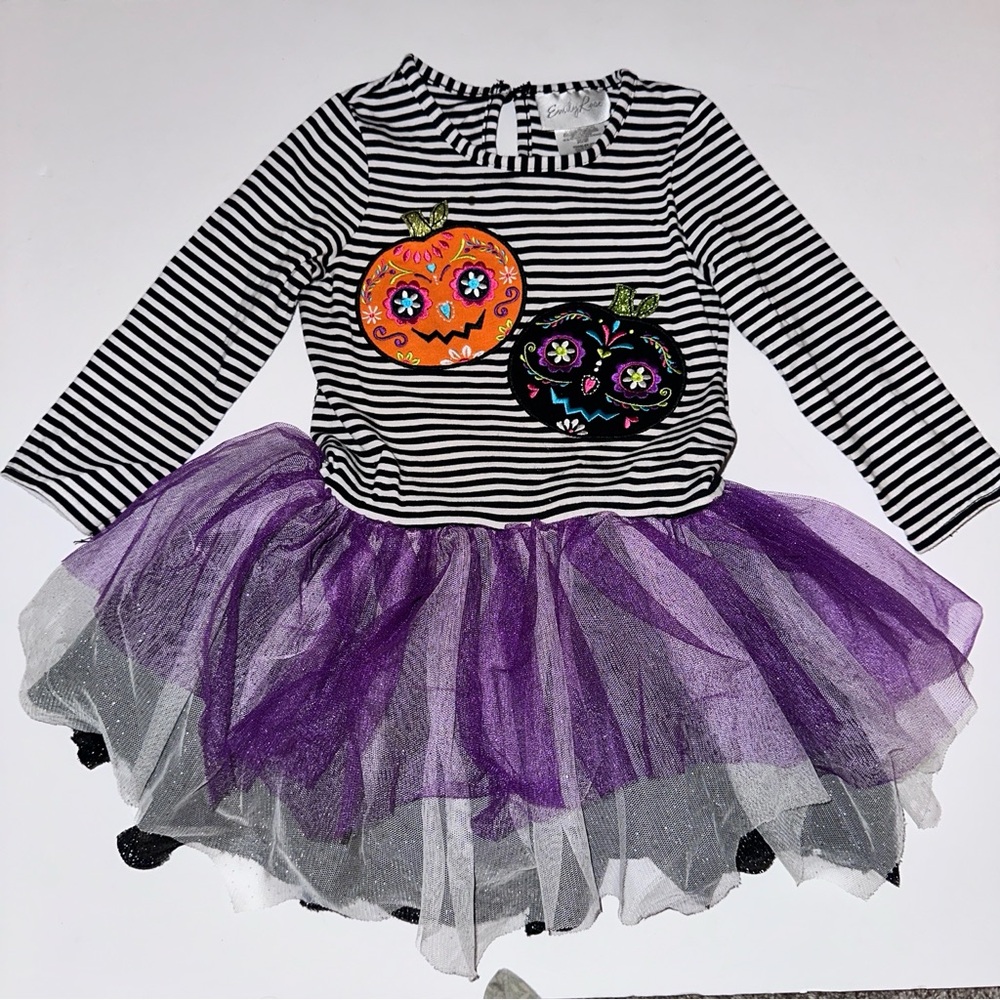 Emily Rose black white striped Halloween tutu dress SIZE 3T Sugar Skulls DotD